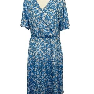 UVN Blue Floral Print Short Sleeve Wrap Dress Spring Summer Casual Sundress‎